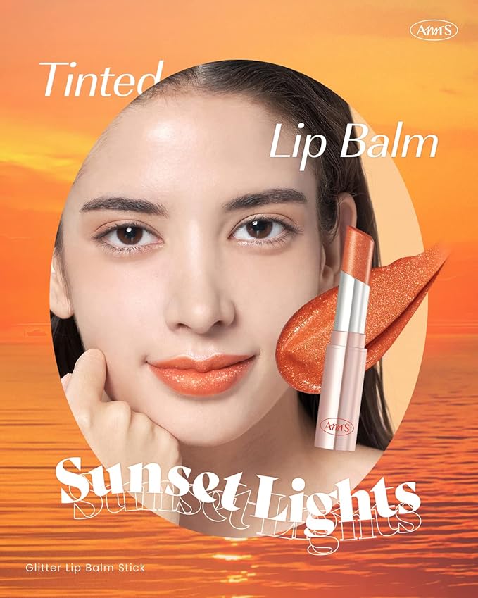 AMTS Tinted Lip Balm - Sunset Lights | Hydrating Glitter Lipstick | Pearl Shimmering Daily Lip Makeup for dry, cracked, chapped lips | korean beauty Moisture Lip Tint-VivaGrace Women