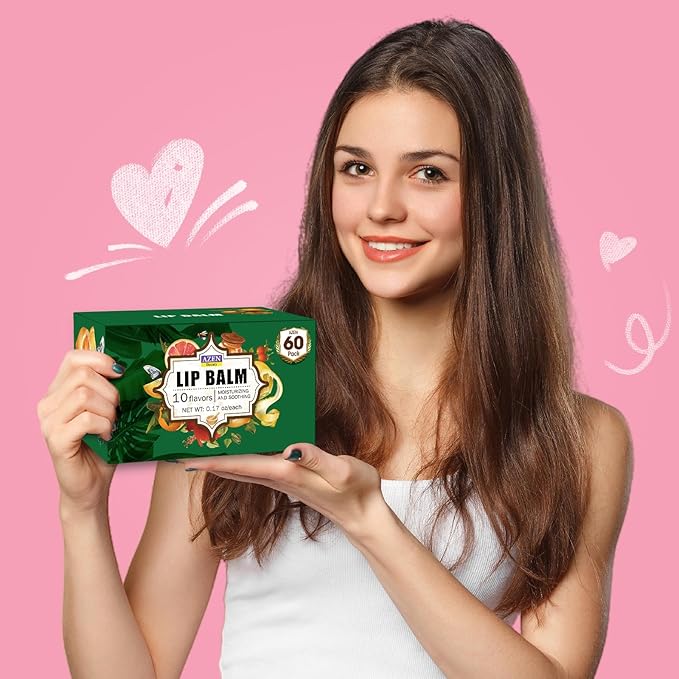 AZEN 60 Pack Lip Balm, Natural Lip Balm Bulk, Lip Care Product, Moisturizing Lip Balm for dry cracked lips - 10 Flavors-VivaGrace Women