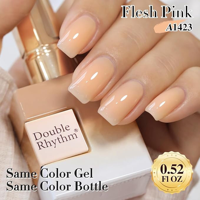 Double Rhythm Translucent Gel Polish Sheer Neutral Natural Light Milky Same Color Same Bottle 15ML Jelly UV Nail Polish Nail Art DIY at Home (Light Yellow Pink-A1423)-VivaGrace Women