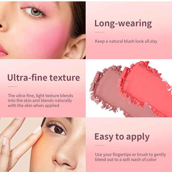 MAEPEOR Embossed Blush 6 Colors Smooth Blendable Face Blush Long-Lasting Natural Look Blush Powder Blush for Cheeks (12 Rosewood)-VivaGrace Women