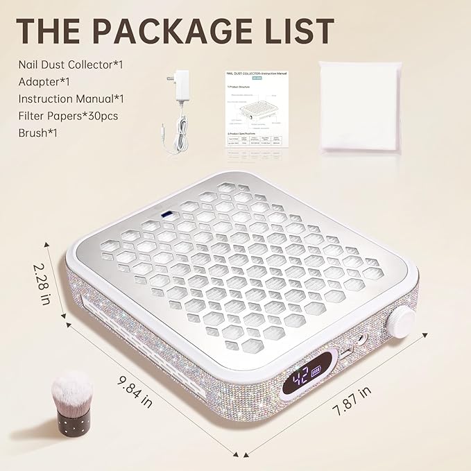 Nail Dust Collector, Rechargeable Dust Collector Nail Tech, Powerful Vacuum Fan Vent Dust Collector Extractor Dust Suction Machine for Acrylic Nails Polishing, Nail Salon&Home, White-VivaGrace Women