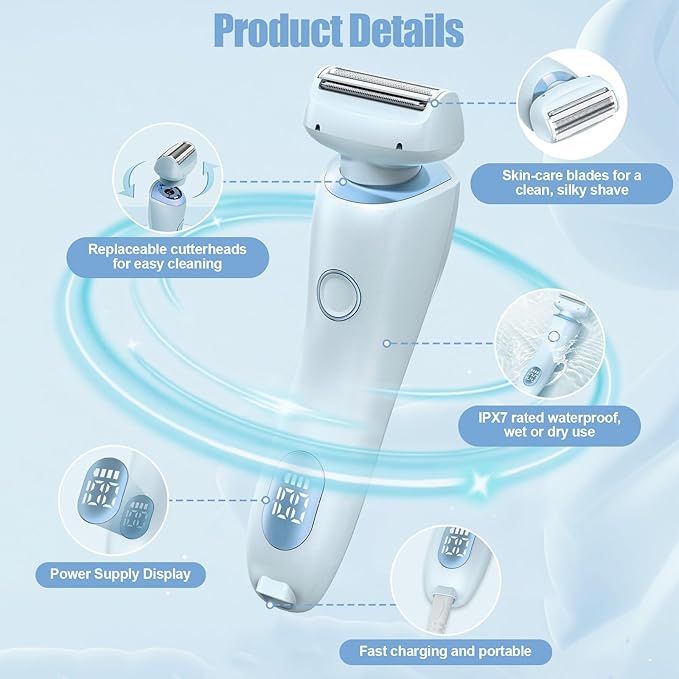 Livora Electric Shaver for Women, Bikini Trimmer for Women, Silk Glide Pro Shaver, Removable Head Electric Trimmer for Bikini, Pubic Hair, Legs, Body, Wet/Dry-VivaGrace Women