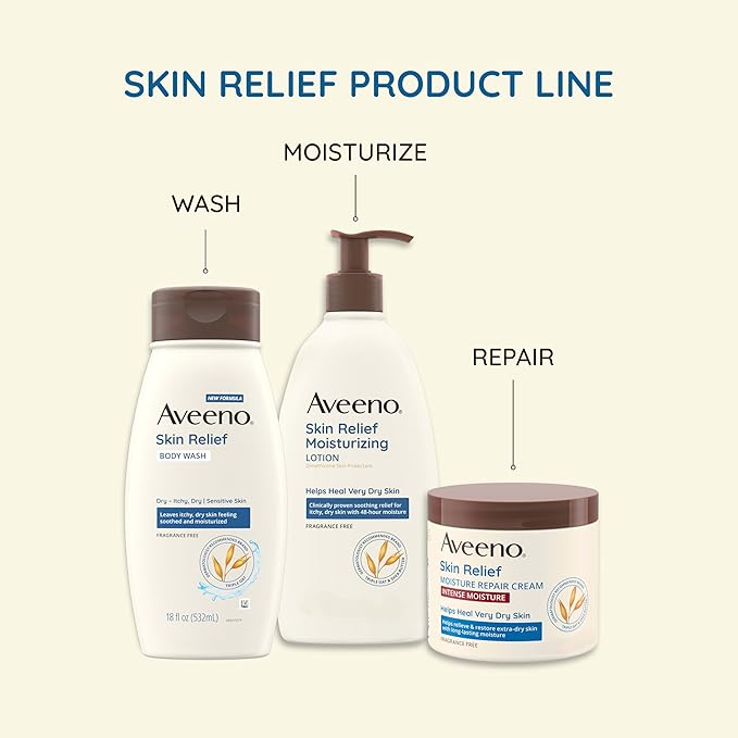 Aveeno Skin Relief Moisturizing Lotion for Very Dry, Itchy, Dry Skin, Body Moisturizer, Soothing Triple Oat & Shea Butter, Fragrance-Free, Non-Greasy, 33 fl oz-VivaGrace Women