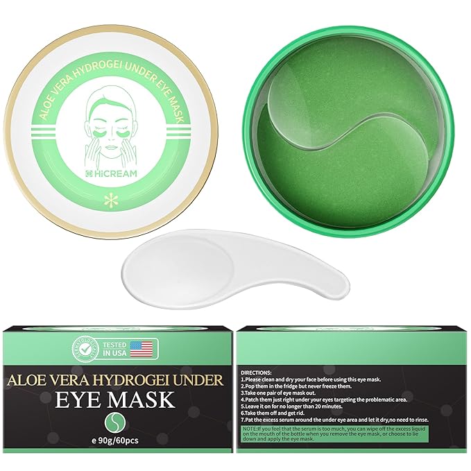 Aloe Vera Eye Masks - 60 Pcs - Reduce Puffy Eyes & Dark Circles, Firm & Improve Under Eye Skin, Pure Natural Extracts for Youthful Appearance & Reduction of Fine Lines and Wrinkles-VivaGrace Women