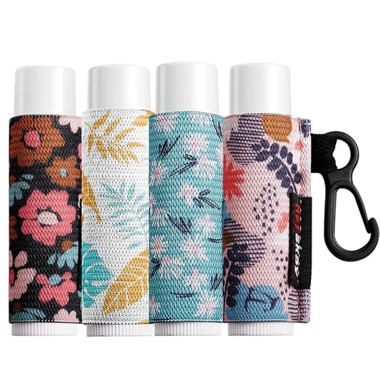 Lip Balm Holder Sleeves Keychain Chapstick Elastic Sleeves (Floral patterns)-VivaGrace Women