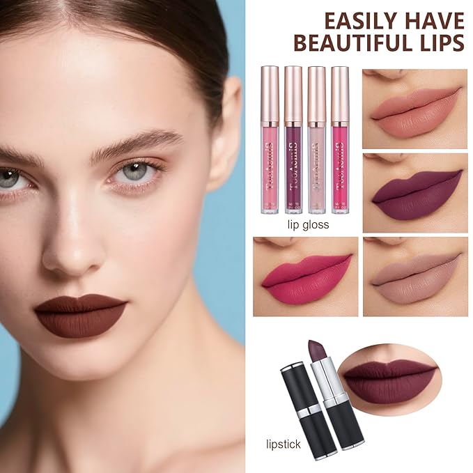All in One Makeup Kit Makeup Kit for Women Full Kit Multipurpose Makeup ，eyeshadow、 liquid foundation,Loose powder,Eyebrow pencil,4-color lip gloss set-VivaGrace Women