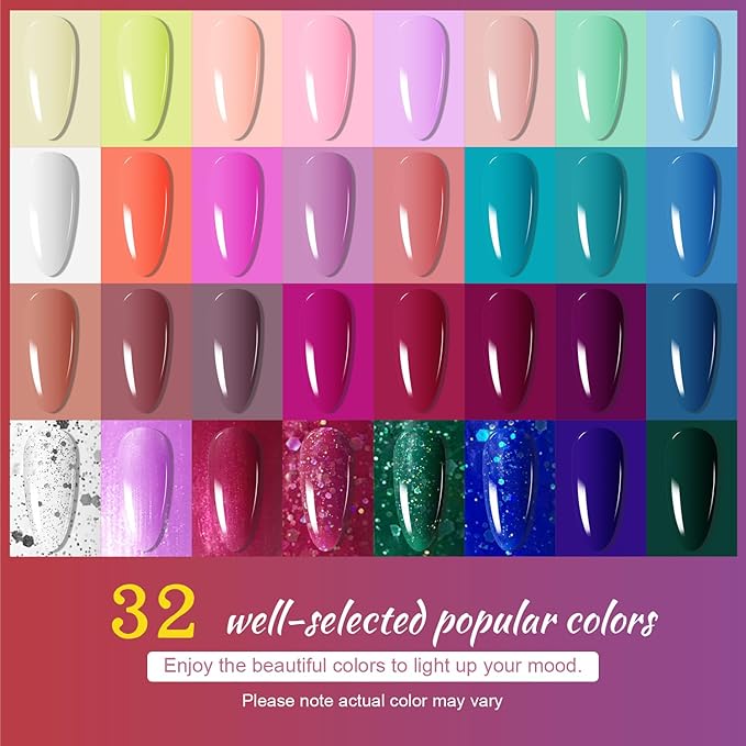 JODSONE Gel Nail Polish Kit with U V Light 32 Colors Gel Polish Set Soak Off Nail Kit Nail Art Salon or Home DIY Manicure Tools Gifts for Women-VivaGrace Women