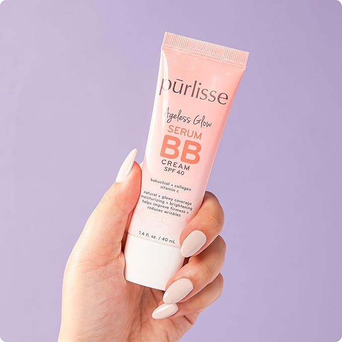 pūrlisse Ageless Glow Serum BB Cream SPF 40 - Glow BB Cream with SPF Enriched with Bakuchiol & Vitamin C to Help Improve Firmness & Reduce Wrinkles for Dewy Skin - Medium Warm (1.4 oz)-VivaGrace Women