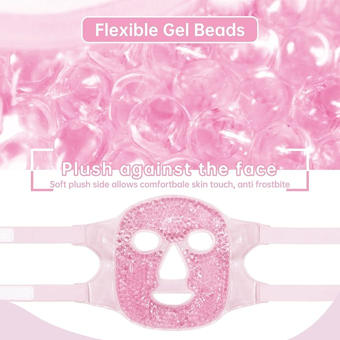 Ice Face Mask Reusable and Cold Gel Eye Mask for Puffiness/Dark Circles/Eye Bags/Dry Eyes/Headaches/Migraines/Stress Relief,Ice Pack for Eyes & Face (Pink)-VivaGrace Women