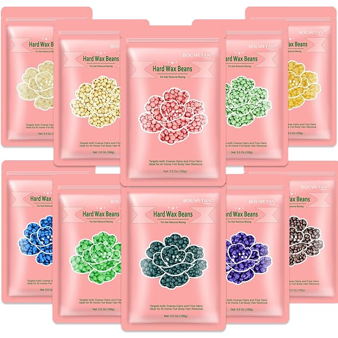 Hard Wax Beads 2.2 lbs, 10 Pack Variety Wax Beans for Hair Removal, Sensitive Skin, Ideal for Face, Eyebrows, Bikini, Underarms, Legs, Brazilian Waxing and Full Body-VivaGrace Women