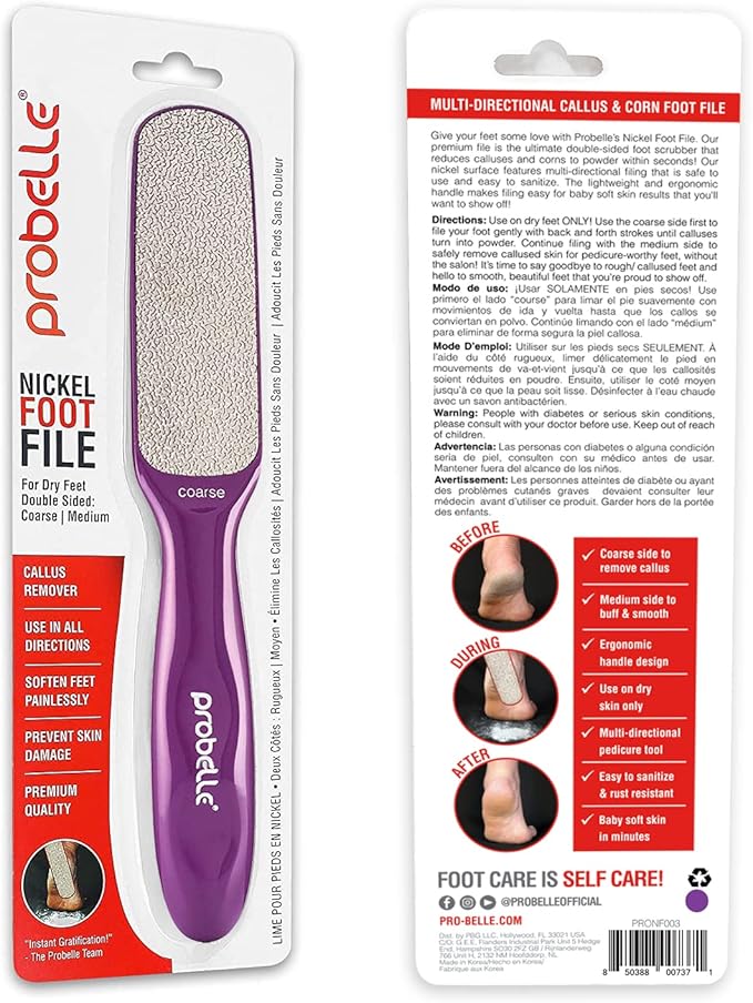 Probelle Double Sided Multidirectional Nickel Foot File Callus Remover - Immediately Reduces calluses and Corns to Powder for Instant Results, Safe Tool (Purple)-VivaGrace Women