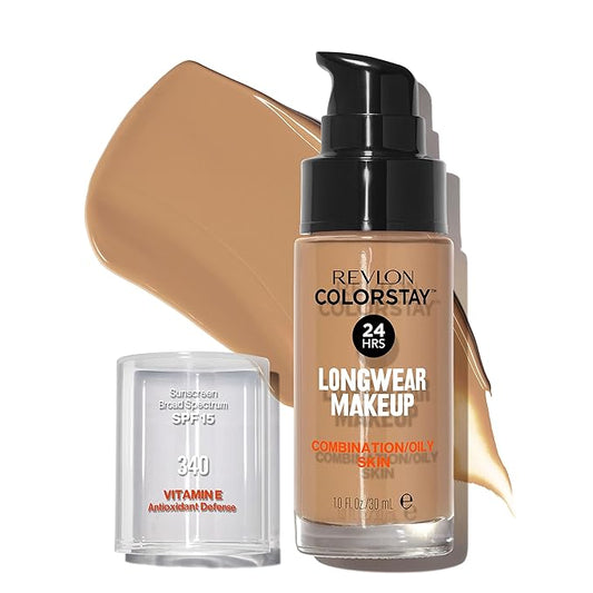 Revlon Liquid Foundation, ColorStay Face Makeup for Combination & Oily Skin, SPF 15, Medium-Full Coverage with Matte Finish, Early Tan (340), 1.0 oz-VivaGrace Women