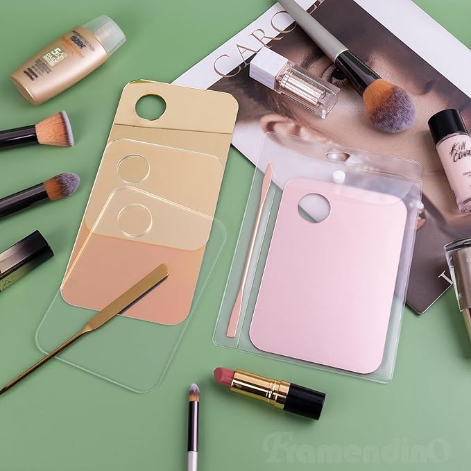 Framendino, 4 Pack Acrylic Cosmetic Makeup Palette Tray with 4 Pack Foundation Spatula Makeup Mixing Palette for Foundation Lipsticks Nail Art Beauty Salon-VivaGrace Women