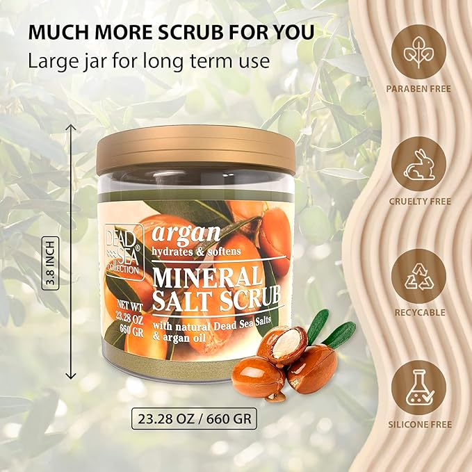 Dead Sea Collection Argan Salt Scrub – Exfoliating Body Scrub for Women – Moisturizing and Nourishing Skin – with Pure Oils and Dead Sea Minerals (23.28 Oz)-VivaGrace Women