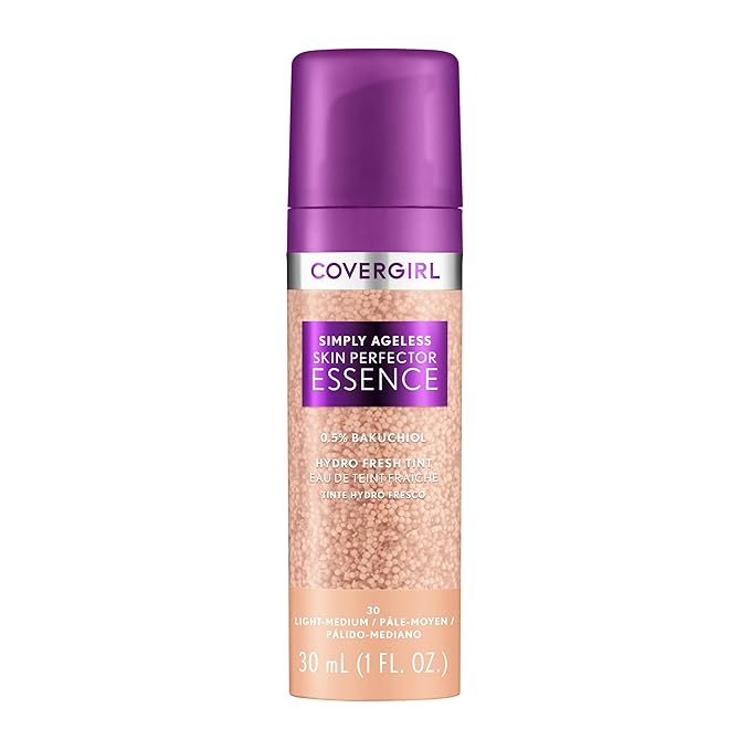 Covergirl Simply Ageless Skin Perfector Essence Foundation, 30 Light-Medium, Tinted Skin Perfector, Skincare Makeup Hybrid, Sheer Tint, Radiant Finish, Skin-Like Finish, Vegan Formula, 1.0oz-VivaGrace Women