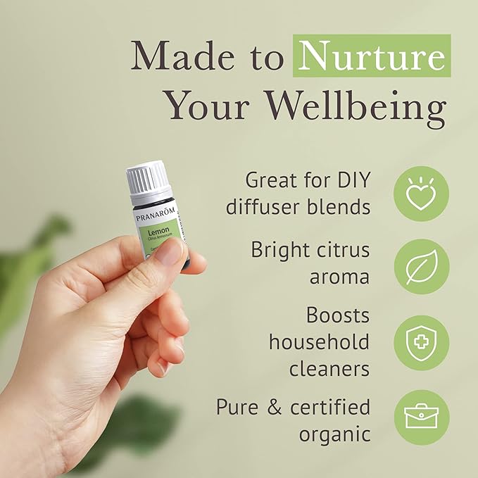 Pranarom USDA Certified Organic Lemon Essential Oil (5ml), 100% Pure Undiluted Therapeutic Grade from Argentina for Aromatherapy, Diffuser, DIY, Cleaning, Fresh Lemon Scent-VivaGrace Women