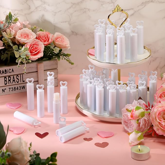 100 Pcs Lip Balm Bulk Heart Shape Lip Balm Jasmine Scented Beeswax Lip Balm Moisturizing Lip Balm Add Your Own Labels for Teacher Baby Shower Coworkers Friend Gift-VivaGrace Women