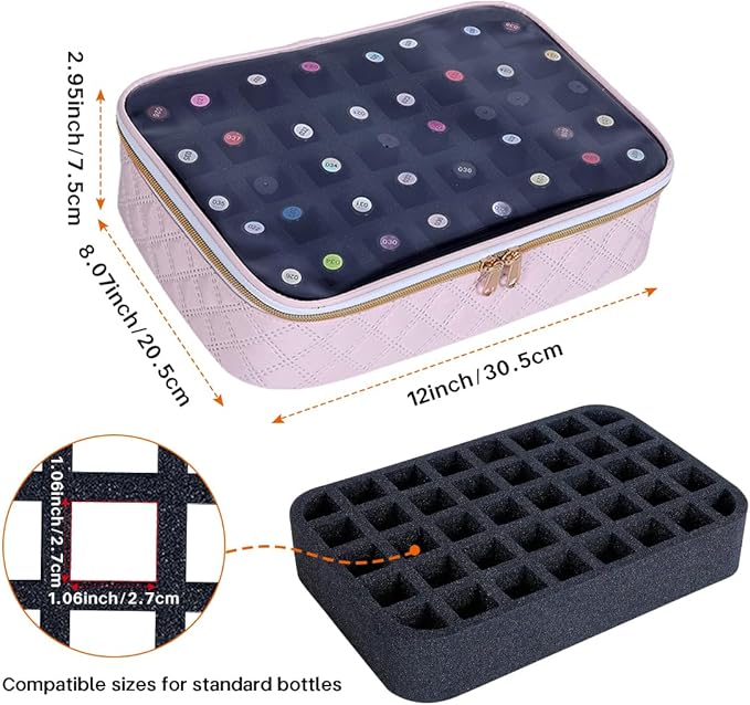 Nail Polish Bag organizer-Holds 40 bottles(15ml-0.5fl.oz)，Nail Polish Carrying Case Clear Multifunctional Cosmetic Travel Cases Makeup Bags Pink