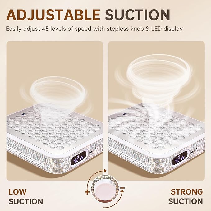 Nail Dust Collector, Rechargeable Dust Collector Nail Tech, Powerful Vacuum Fan Vent Dust Collector Extractor Dust Suction Machine for Acrylic Nails Polishing, Nail Salon&Home, White-VivaGrace Women