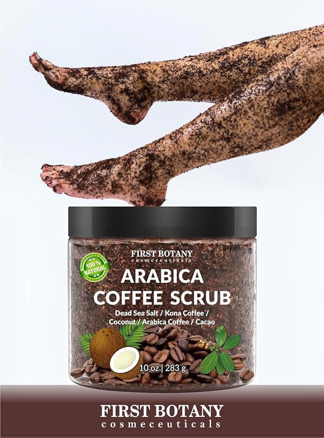 First Botany Cosmeceuticals, 100% Natural Arabica Coffee Scrub with Organic Coffee Coconut & Shea Butter Acne Anti Cellulite & Stretch Mark treatment Spider Vein Therapy, Varicose Veins Eczema, 10 oz-VivaGrace Women