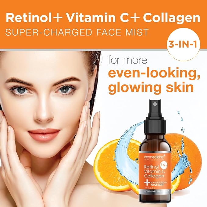 3 in 1 Super-Charged Anti-Aging Face Mist w/Retinol, Vitamin C + Collagen | Hydrates, Refreshes & Brightens for a More Glowing Complexion | 2 fl oz, 60 ml-VivaGrace Women