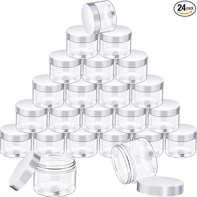 SATINIOR 24 Pieces Empty Clear Plastic Jars with Lids Round Storage Containers Wide Mouth for Beauty Product Cosmetic Cream Lotion Liquid Butter Craft and Food(Clear Lid,10 oz)-VivaGrace Women