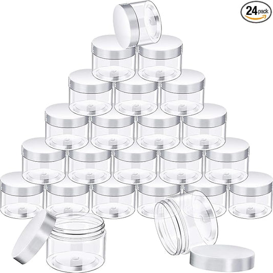 SATINIOR 24 Pieces Empty Clear Plastic Jars with Lids Round Storage Containers Wide Mouth for Beauty Product Cosmetic Cream Lotion Liquid Butter Craft and Food(Clear Lid,10 oz)-VivaGrace Women