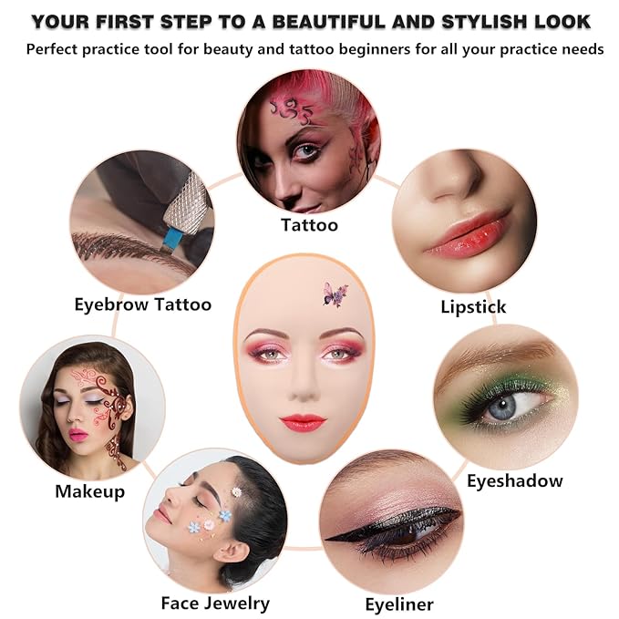 Makeup Practice Face Kit - Includes 6PCS Practice Fake Face & 5D Face Model Stand and Eye Makeup Assistance Tools, Ideal for Daily Makeup Training and Workshops-VivaGrace Women