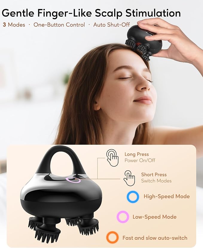 arboleaf Electric Scalp Massager Kneading Head Massager Scalp Stress Relax, Portable 6 in 1 Hair Massage with 12 Removable Massage Claws, Recharagable Head Stratcher, Gift for Mom Dad-VivaGrace Women