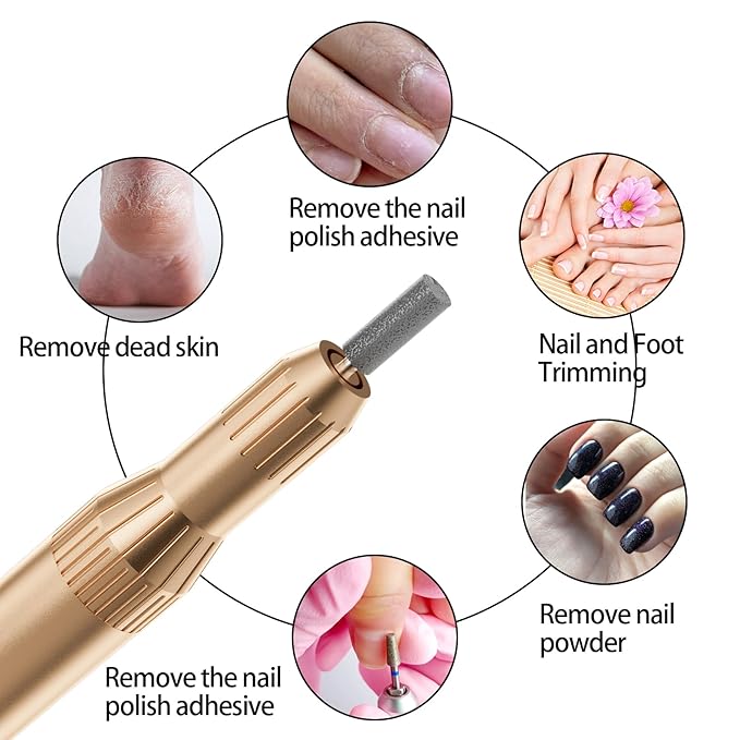Electric Nail Drill Professional Machine Efile Manicure Pedicure Tools Portable File for Acrylic Gel Dip Powder Nails Salon Use Manicure Pedicure Nail Supplies (Gold)-VivaGrace Women