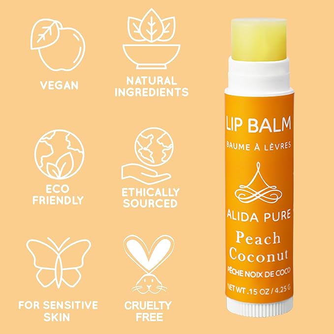 Peach Coconut Lip Balm Collection, Vegan Lip Balm Set, Lip Balm, Beeswax Free, with Avocado Oil, Organic Jojoba Oil, and Vitamin E, Natural Moisturizer for Dry, Chapped Lips, 3 Tube Set-VivaGrace Women
