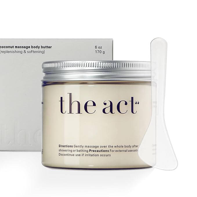 THE ACT Solid Coconut Body Butter – Organic Vegan Moisturizer with Shea & Almond Oils – Melts in Hands – Massage Balm for Dry Skin – Natural Skincare for Women & Men – 6 oz with Spatula-VivaGrace Women