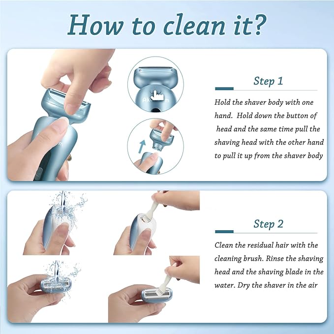 Electric Razors for Women for Legs Bikini Trimmer Electric Shaver for Women Underarm Public Hairs Rechargeable Womens Shaver Wet Dry Use Painless Cordless with Detachable Head (Blue)-VivaGrace Women