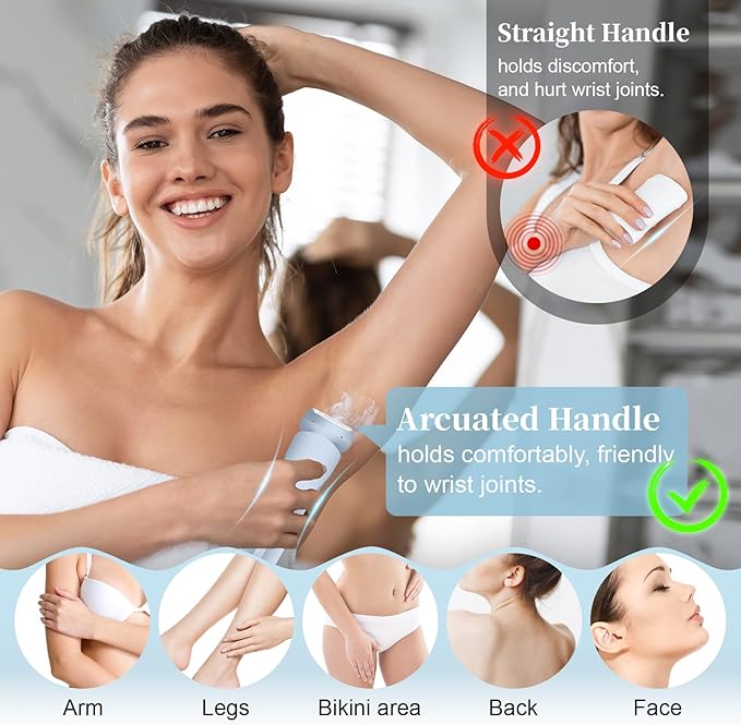 Electric Shaver Razors for Women 2-IN-1 Electric Razor for Womens Legs Underarm Face Pubic Hairs,Wet Dry Use Rechargeable Bikini Trimmer Hair Removal with Detachable Head,Painless IPX7 Waterproof Blue-VivaGrace Women