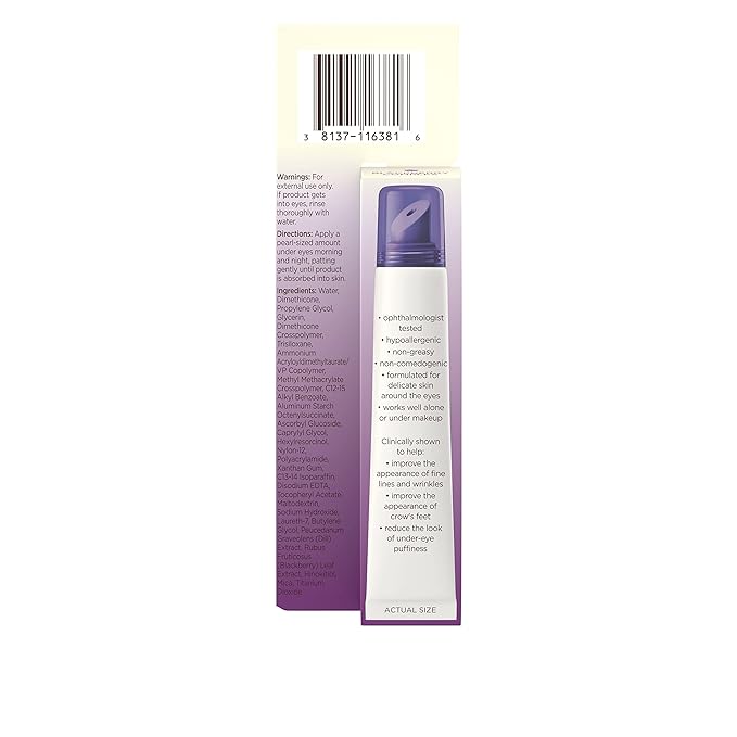 Aveeno Absolutely Ageless 3-in-1 Anti-Wrinkle Eye Cream for Fine Lines & Wrinkles, Crows Feet, & Under-Eye Puffiness, Antioxidant Blackberry Complex, Hypoallergenic, Non-Greasy, 0.5 oz-VivaGrace Women