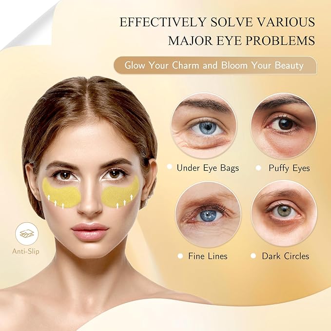 Under Eye Patches, Gold Eye Masks for Dark Circles and Puffiness Anti-Wrinkle Moisturizing Anti-Aging Under Eye Bags Skin Care Treatment Pads Revitalizes & Tightens Eye Area(60PCS)-VivaGrace Women