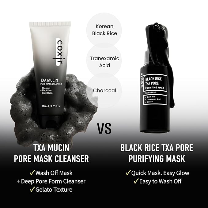 coxir TXA MUCIN ALL-IN-1 PORE MASK –Gelato Texture Wash-Off treatment | Ampoule Mask-to-Foam | Charcoal+ Snail+TXA | Blackhead Remover |Daily Pore Detox for Oily & Sensitive Skin|4.05fl.oz-VivaGrace Women