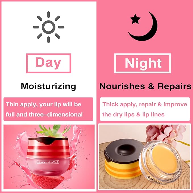 Lip Balm Honey Pot, Honey & Strawberry Lip Mask Propolis Moisturizing Lip Balm with Stick, Hydrating & Prevent Dry and Cracked Lip(2 Pcs)-VivaGrace Women