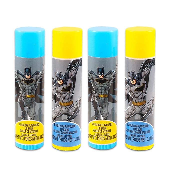 Batman Lip Balm Tube Bundle for Kids – 4 Pack of Batman Lip Balm in Assorted Flavors Plus Stickers for Boys and Girls | Batman Party Favors-VivaGrace Women