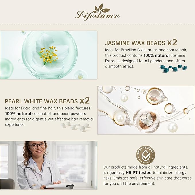 Lifestance Waxing Kit for Women & Men - L3 Digital Warmer, Silicone Wax Pot Liner, Hair Removal Kit with 4 Hard Wax Beads (14.1oz) & 45 Accessories, Professional for Brazilian, Bikini, Face, Leg, Body-VivaGrace Women