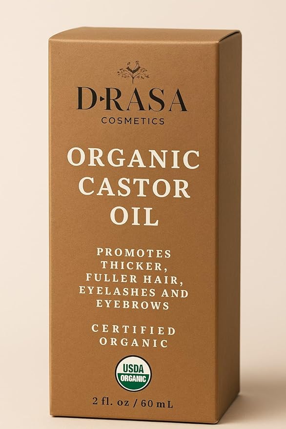 Organic Castor Oil– 100% Pure, Extra Virgin (2oz Glass Bottle), Cold-Pressed, Hexane-Free, Promotes Growth of Hair, Eyebrows & Eyelashes, For Castor Oil Packs, With Free Eyebrow Brush-VivaGrace Women