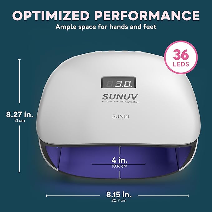 SUNUV UV LED Nail Lamp, UV Light for Nails Compatible with All Gel Polish, 36 LEDs with 4 Timer Settings, LCD Display for Home Salon SUN4 Black-VivaGrace Women