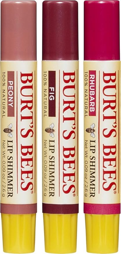 Burt's Bees Kissable Color Holiday Gift Set, 3 Lip Shimmers in Gift Box, Warm Collection in Peony, Fig & Rhubarb-VivaGrace Women