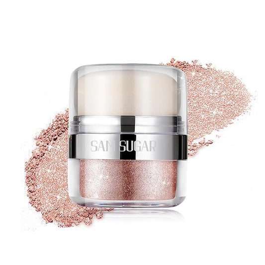 Glitter Body Highlighter Powder Body Shimmer Sparkle Face Brightening Highlighter Powder for Face Eyes Body Glow Makeup With sponge head（06#）-VivaGrace Women