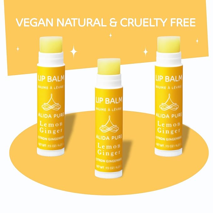 Lemon Ginger Lip Balm Collection, Vegan Lip Balm Set, Bees Wax Free, with Avocado Oil, Organic Jojoba Oil, Vitamin E, Natural Moisturizer For Dry, Cracked, or Chapped Lips, 3 Tube Set-VivaGrace Women