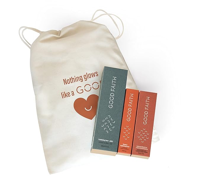 Good Faith - GOOD + Glowing Set - Brightening Skincare Value Kit - 3pcs Exfoliating Toner, Brightening Serum, Softening Moisturizer - Vegan - Cruelty Free-VivaGrace Women