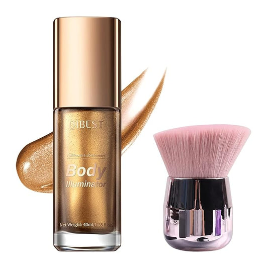 40ml Body Shimmer Oil,Face and Body Liquid Luminizer,Smooth Body Shimmer Oil For Sunshine Bath, Waterproof Moisturizing Light Shimmer Glow Illuminator,Liquid Highlighter Makeup,Makeup Brush Include (4#-Glistening Bronze)-VivaGrace Women