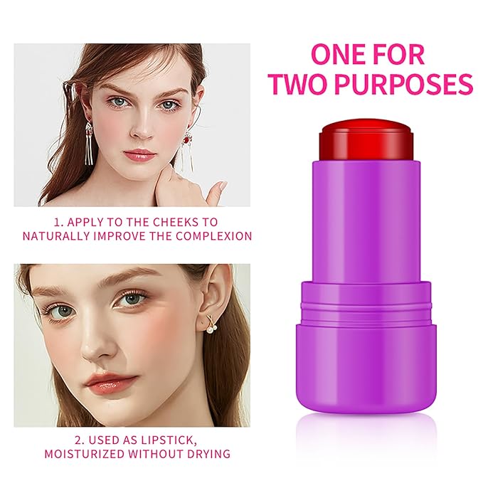 Cooling Water Jelly Tint Blush Makeup Blush Stick 3-in-1 Lip and Cheek Tint Stain Jelly Blush Multi-use Clear Glossy Gel Blush,0.18 Oz (Splash Berry, 0.18 Oz)-VivaGrace Women