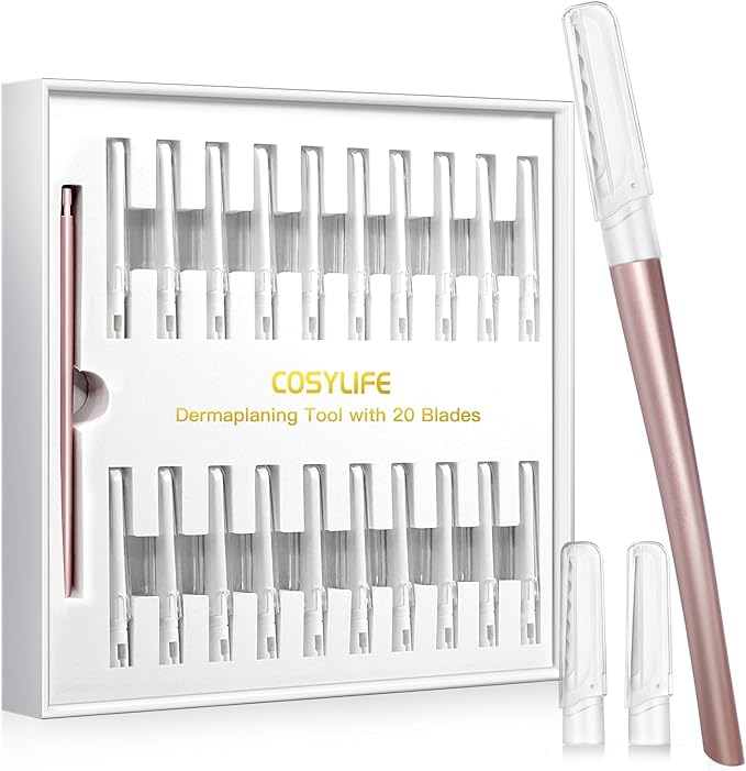 Dermaplaning Tool for Face Exfoliation, with 20 Replaceable Blades, Facial Shaver/Eyebrow Razor, Peach Fuzz Removal Eyebrow Shaper for Women, Easy to Use Dermaplaner Help Exfoliate and Smooth Skin-VivaGrace Women