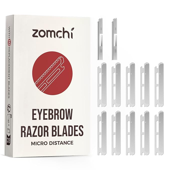 ZOMCHI Reusable Metal Dermaplane Tool Refills, Set of 10 Replacement Blades (Micro Distance), Dermaplaning Razor Refills, Plastic Free Eyebrow Razor Blades-VivaGrace Women